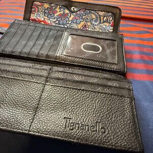 Tignanello Black Leather Continental Organizer Wallet Floral paisley Y2K Trifold